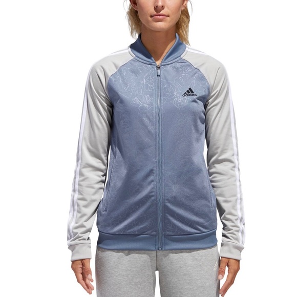 adidas Jackets & Blazers - Adidas Blue & Gray Floral Embossed Track Jacket